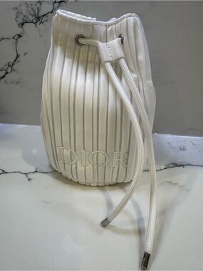 Dior White Pleated Drawstring Mini Bucket Bag